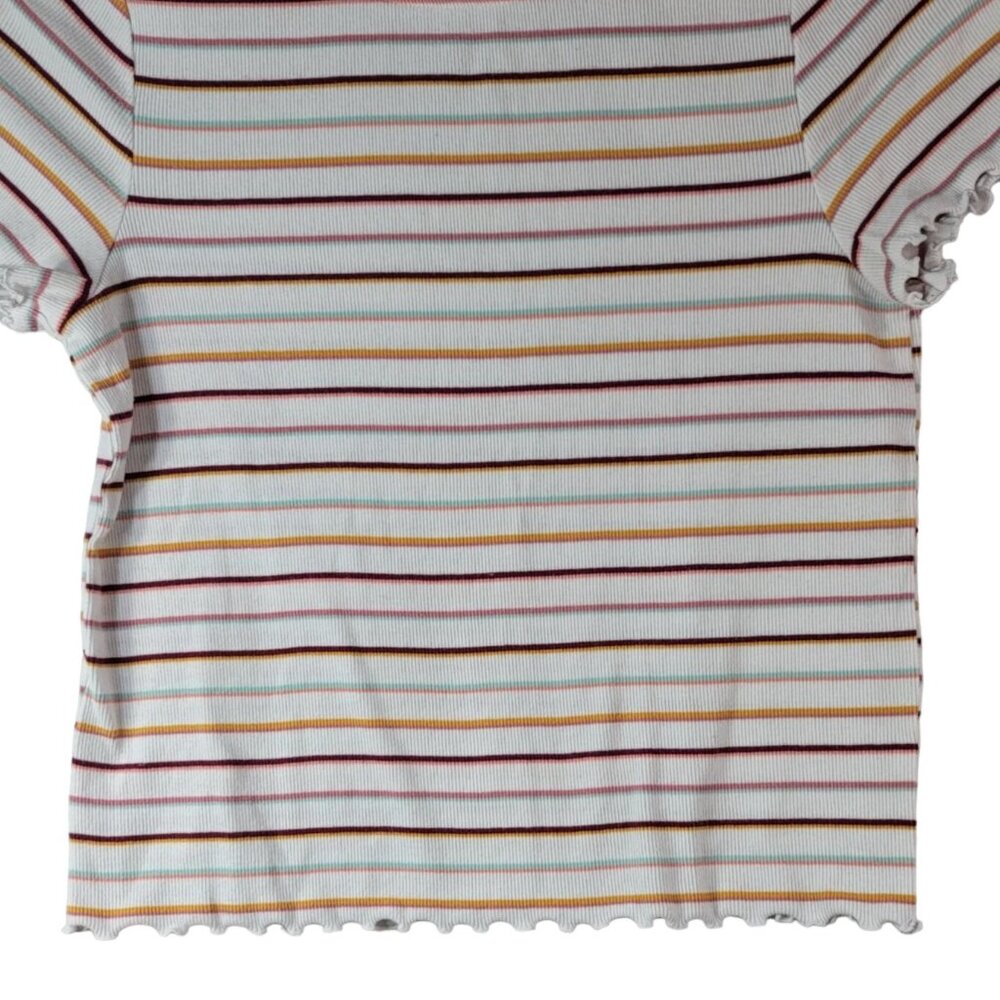 SO Girls Striped Top Multi Size 14 XL Round Neck Curly Lettuce Hem Trim Pullover - Picture 4 of 6